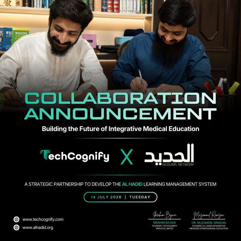 Collaboration announcement between Al Hadid and TechCognify — signing of the LMS partnership